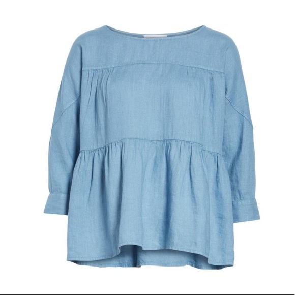✨FRAME DENIM✨💕 LINEN PEPLUM TOP IN BLUE HEAVEN💕 - Picture 5 of 9